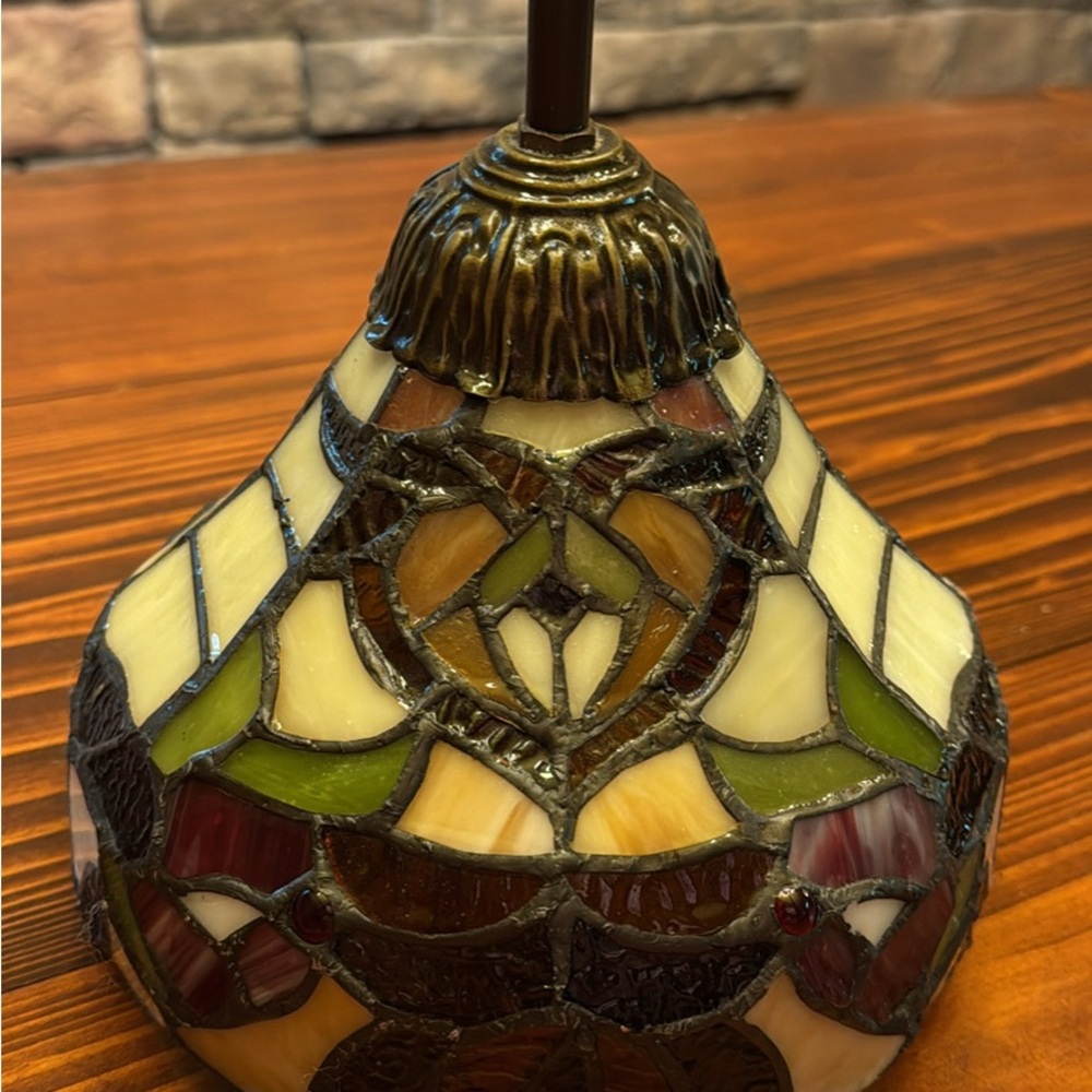 Stained Table Lamp with Bronze Accents. Not glass
